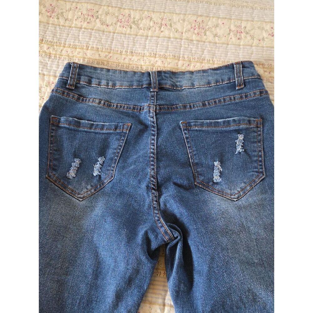 ASTYLISH Floral Patch Distressed Boyfriend Skinny Jeans, Size S BEACH PARTY! - Picture 9 of 13